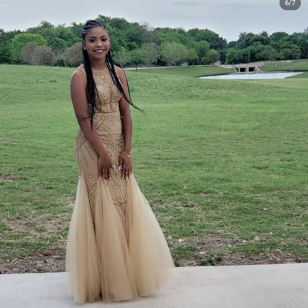 Gold Embellished Sweetheart Prom Dress